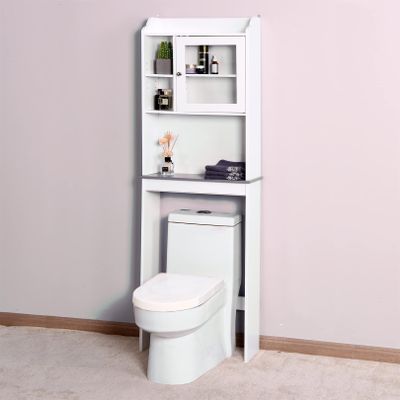 Fabsmurd Over The Toilet Bathroom Cabinet Organizer with Door Freestanding Wooden Space-Saving Heavy Duty Corner Shelf Multifunctional Storage Toilet Rack Bathroom Furniture (White)