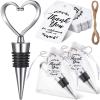 60 Pack Bridal Shower Favors Heart Shape Wine Stoppers Bulk Wedding Favors for Guests Love Wine Bottle Stopper Sliver Champagne Beer Bottle Cover with Sheer Bags Labels Wedding Gift Valentine Decor view 1