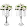 2 Pcs Silver Vases for Centerpieces, 13.8in Crystal Flower Arrangement Stand, Wedding Centerpieces for Tables, Tall Metal Flower Vase Holders for Wedding, Event, Reception, Birthday, Home Decor view 1