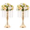 2 Pcs Gold Vases for Centerpieces, 13.8in Crystal Flower Arrangement Stand, Wedding Centerpieces for Tables, Tall Metal Flower Vase Holders for Wedding, Event, Reception, Birthday, Home Decor view 1