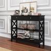 3-Tier Console Table with 1 Drawer and 2 Open Shelves, Narrow Wood Hallway Table Entry Table, X-Shaped Side Sofa Table for Living Room, Easy Assembly, 39.4in W x 11.8in D x 31.5in H, Black view 1
