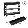 3-Tier Console Table with 1 Drawer and 2 Open Shelves, Narrow Wood Hallway Table Entry Table, X-Shaped Side Sofa Table for Living Room, Easy Assembly, 39.4in W x 11.8in D x 31.5in H, Black view 2