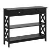 3-Tier Console Table with 1 Drawer and 2 Open Shelves, Narrow Wood Hallway Table Entry Table, X-Shaped Side Sofa Table for Living Room, Easy Assembly, 39.4in W x 11.8in D x 31.5in H, Black view 3