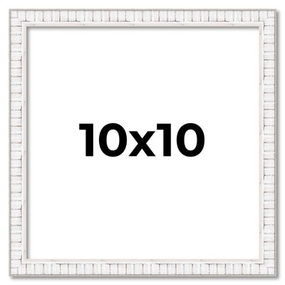 10x10 Frame White Distressed Solid Wood Picture Frame Width 0.75 Inches | Interior Depth 0.5 Inches | Kingsley White Frame Complete with UV Acrylic, Foam Board Backing & Hanging Hardware