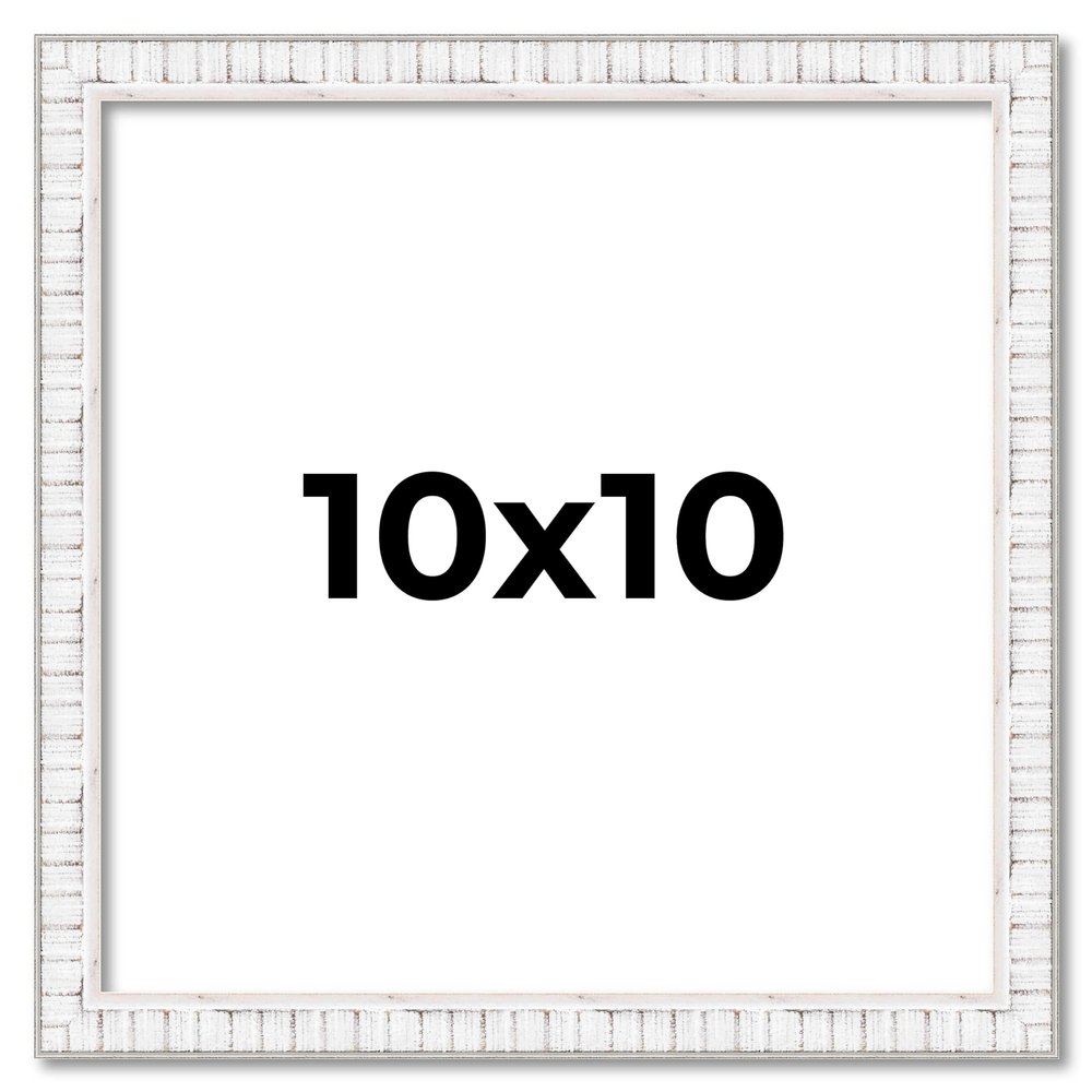 10x10 Frame White Distressed Solid Wood Picture Frame Width 0.75 Inches | Interior Depth 0.5 Inches | Kingsley White Frame Complete with UV Acrylic, Foam Board Backing & Hanging Hardware