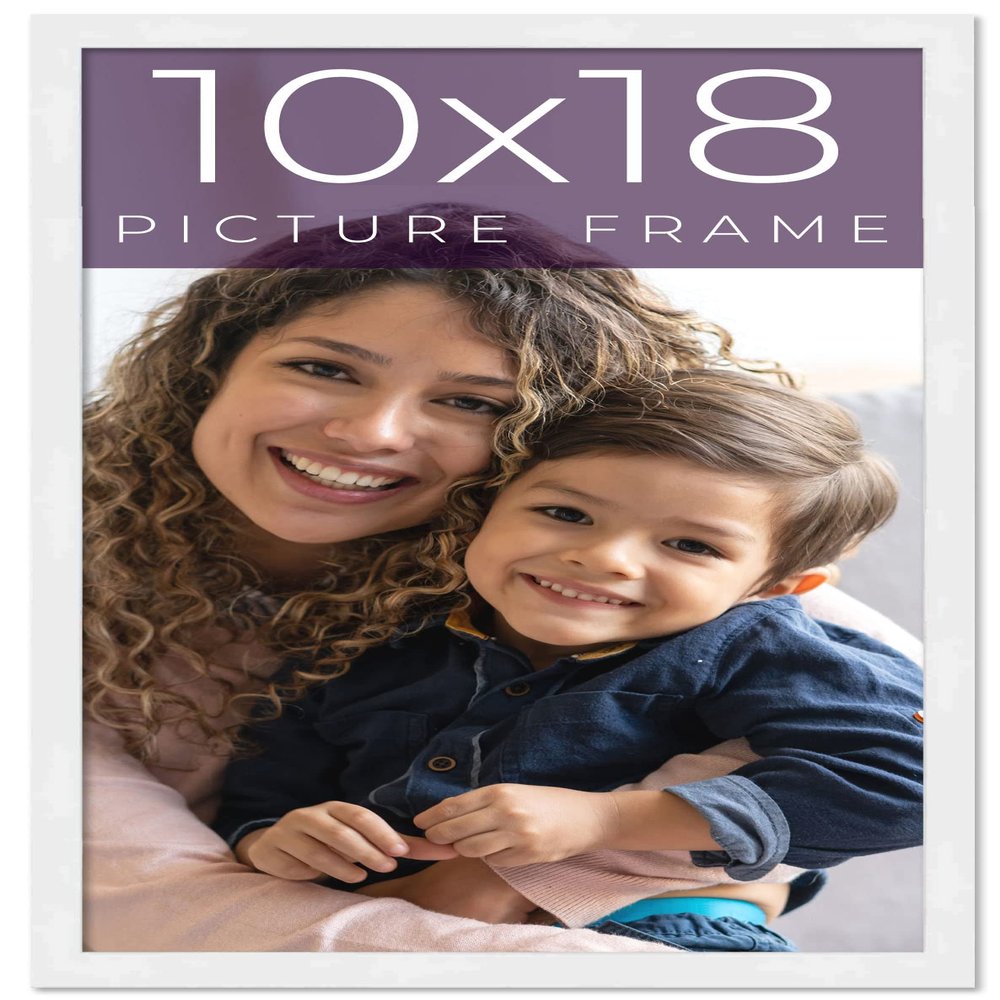 10x18 Frame White Real Wood Picture Frame Width 0.75 Inches | Interior Frame Depth 0.5 Inches | White Mid Century Photo Frame Complete with UV Acrylic, Foam Board Backing & Hanging Hardware