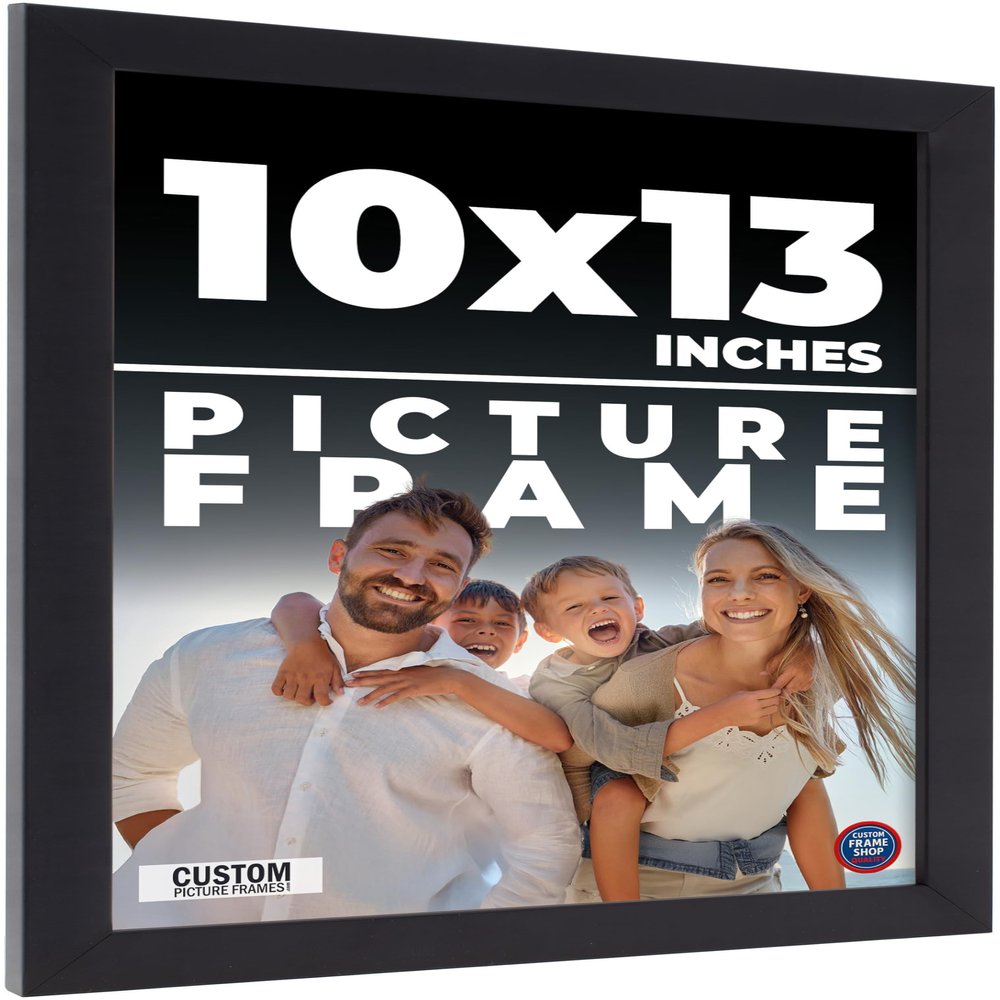 10x13 Frame Black Real Wood Picture Frame Width 0.75 Inches | Interior Frame Depth 0.5 Inches | Noir Classique Mid Century Photo Frame Complete with UV Acrylic, Foam Board Backing & Hanging Hardware