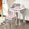 MAT EXPERT Kids Vanity Set with Stool & Mirror, Toddler Girls Pretend Play Vanity w/Detachable Mirror, Princess Dressing Makeup Table Set w/Drawer, Makeup Table and Stool Playset for Girls (White) view 3