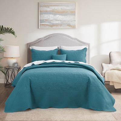 CHIXIN Oversized Bedspread Coverlet Set King Size - Lightweight Bedding Cover - Ultrasonic Quilting - 5 Piece Reversible Bedspread - Vintage Rose Pattern (King, Lagoon)