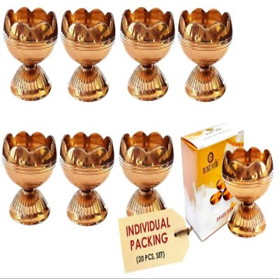 SATVIK Brass Diya Set of 20 | Traditional Oil Lamp for Hindu Puja, Pooja Room, Mandir & Temple | Handmade Virgin Brass for Daily Prayer, Dia Vilakku, Spiritual Home Decor & Housewarming Gifts