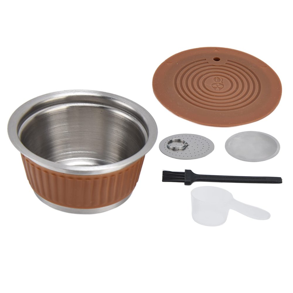 EVTSCAN Stainless Steel Reusable Refillable Coffee Capsule Cup Filter Set for Dolce Gusto Machine(Brown)