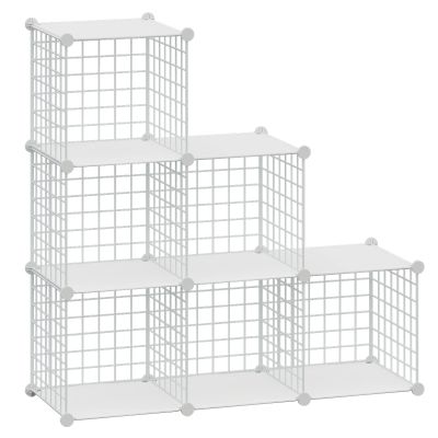 HUBSON Wire Cube Storage Organizer, Book/Toy/Craft/Potted Plants and petCloset Organizers and Storage Shelves, 6-Cube Freely Combinable Metal Grids Storage Shelf,White Plus Iron