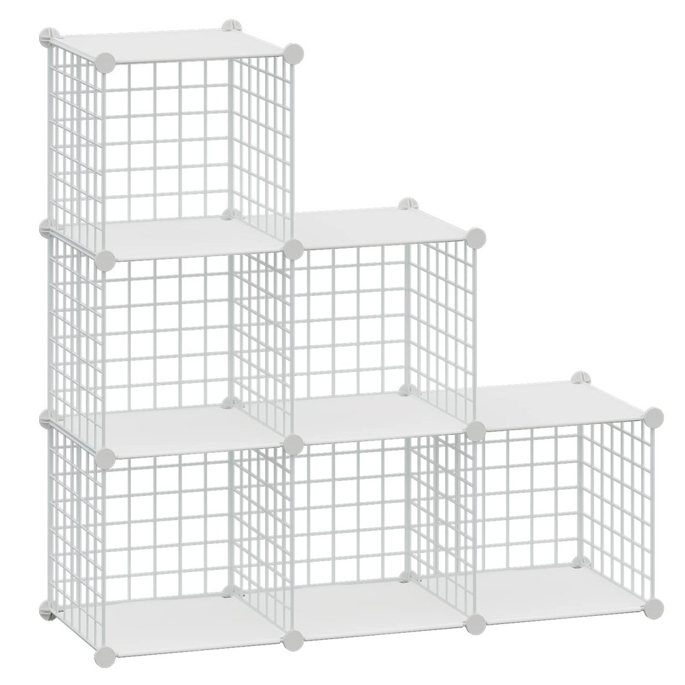HUBSON Wire Cube Storage Organizer, Book/Toy/Craft/Potted Plants and petCloset Organizers and Storage Shelves, 6-Cube Freely Combinable Metal Grids Storage Shelf,White Plus Iron