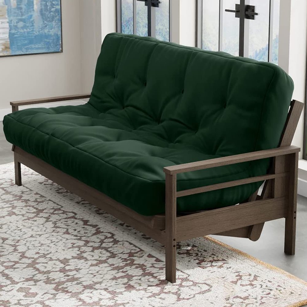 Loosh Home | 8" Full Size Futon Sofa Bed Foam Mattress - USA Made, Dark Green, No Frame
