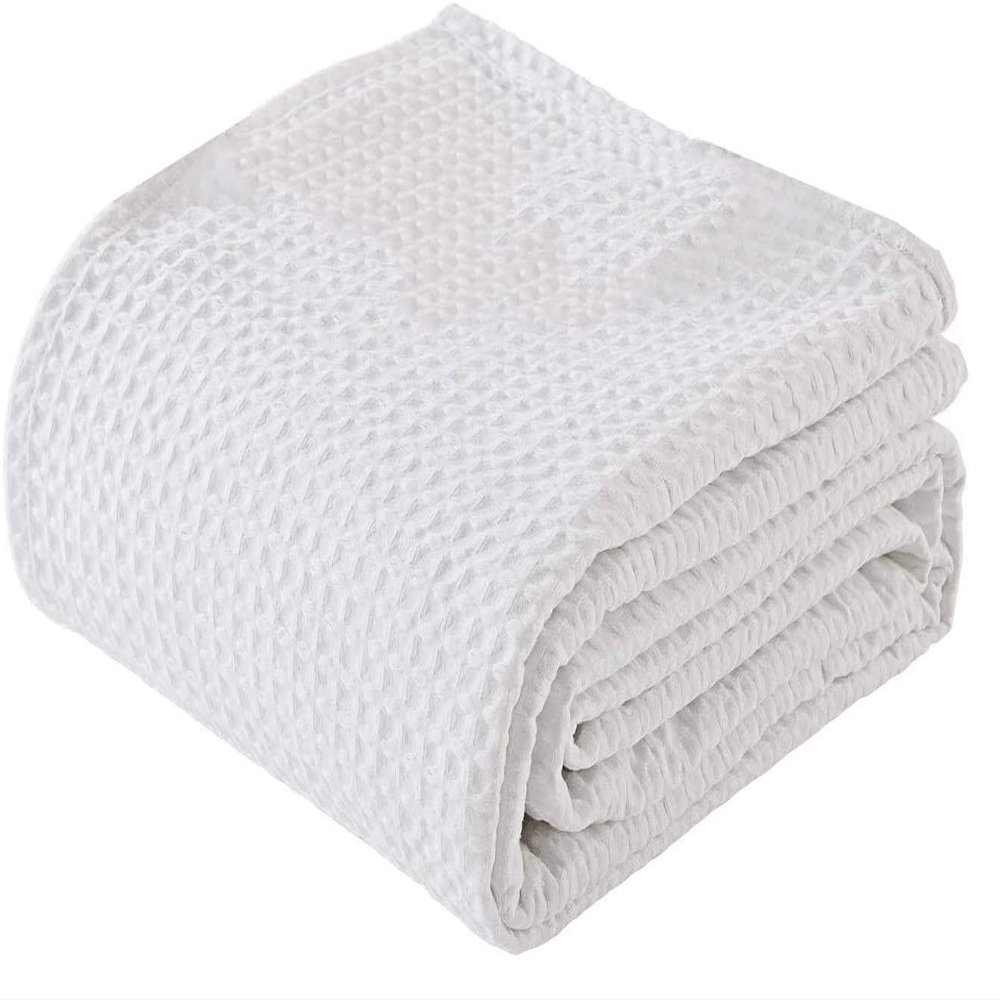100% Cotton Waffle Weave Thermal Blanket 60x80 Inch Size, White Waffle Blanket-Lightweight Breathable Blanket for All Season,Perfect Blanket Layer for Couch Bed Sofa,Home Decoration