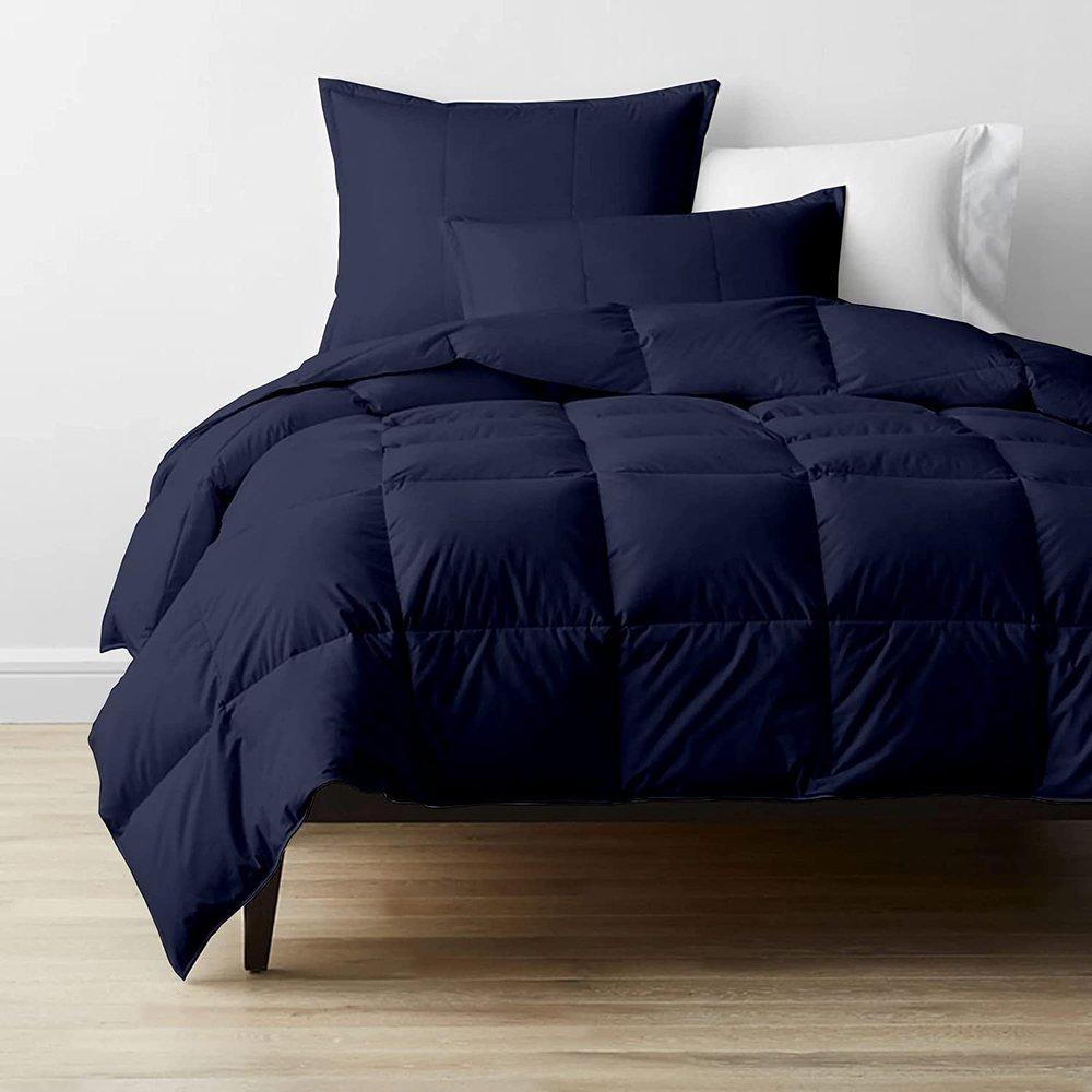 100% Egyptian Cotton Eastern King (116'' x 108'') Size Navy Blue Comforter Set 500 GSM Fill Winter Warm Box Stitched Down Alternative Comforter 3 Piece All Season 1 Comforter with 2 Pillowcases