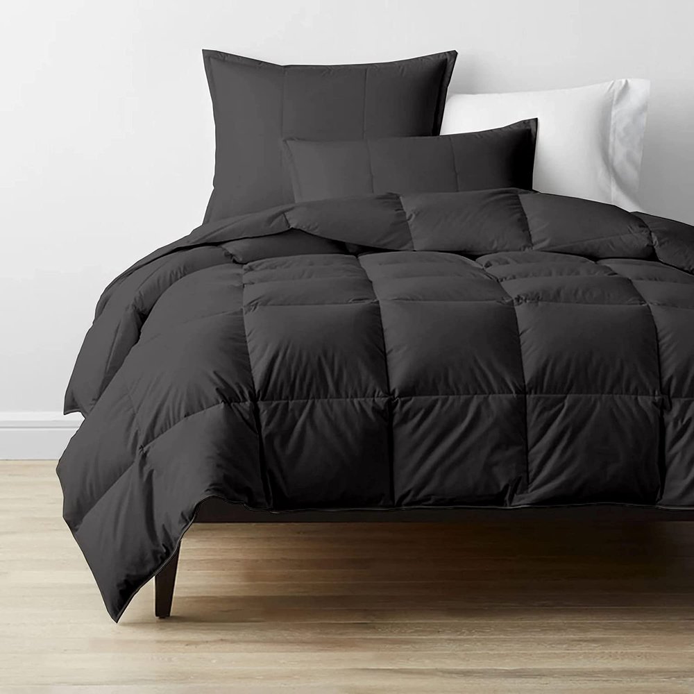 100% Egyptian Cotton Cal-King (110'' x 98'') Size Grey Comforter Set 500 GSM Fill Winter Warm Box Stitched Down Alternative Comforter 3 Piece All Season 1 Comforter with 2 Pillowcases