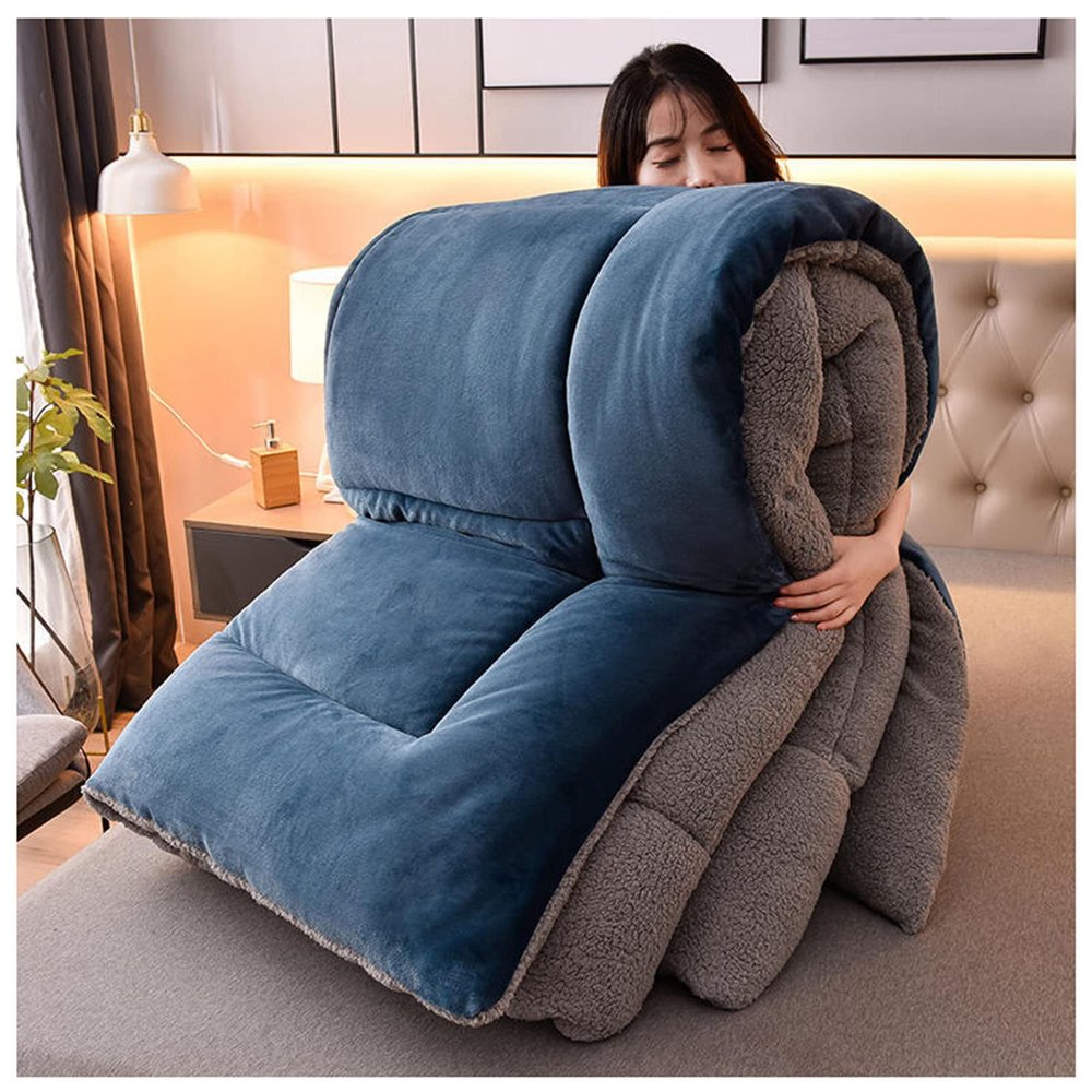 BDMFJY Super Warm Lamb Quilt Winter Blanket 1-5 Kg Double-Sided Velvet Quilt Thickened Warm Autumn Spring Plush Comforter Core, Winter Quilt Full Size,Blue,200x230cm4kg