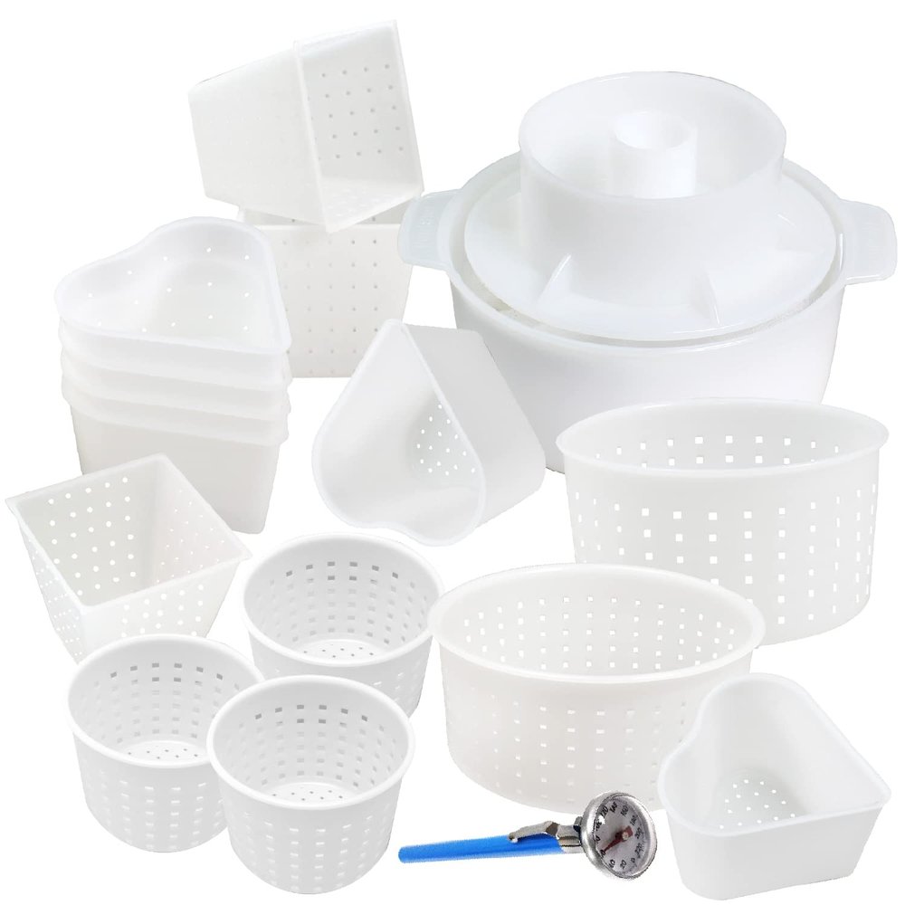 16 pcs Cheese Making Kit for Beginners - Soft Cheese Form Molds for Cheese Making + Thermometer + Hard Cheese Mold with a Follower - Cheese Making Supplies - Moldes Para Queso Fresco Casero 5