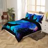 Castle Fairy Blue Galaxy Bedding Set Queen Size,Wolf Animal Trees Silhouette Duvet Cover Set for Children Xmas Bedroom Present, Stars Nebula Space Microfiber Comforter Cover with 2 Pillowcases, Soft view 3