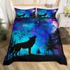 Castle Fairy Blue Galaxy Comforter Covet Full Size,Wolf Animal Trees Silhouette Duvet Cover with 2 Pillowcases,3 Piece,Stars Nebula Space Polyester Bedding Set for Boys Teens Bedroom Decor view 1