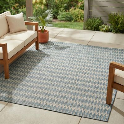 FH Home Flat Woven Outdoor Rug - Waterproof, Easy to Clean, Stain Resistant - Premium Polypropylene Yarn - Geometric - Patio, Deck, Porch, Balcony, Laundry Room - Giza - Aqua - 3ft 11in x 5ft 6in