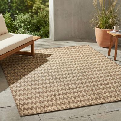 FH Home Flat Woven Outdoor Rug - Waterproof, Easy to Clean, Stain Resistant - Premium Polypropylene Yarn - Geometric - Patio, Deck, Porch, Balcony, Laundry Room - Giza - Sand - 3ft 11 in x 5ft 6in