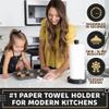 Heavy-Duty Stainless Steel Paper Towel Holder - Easy One-Handed Tear with Suction Cups - Modern Weighted Standing Countertop Dispenser for Kitchen - Holds All Paper Towel Rolls, Black view 2