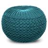 SIMPLIHOME Grafton Round Pouf - 20 inch Wide Upholstered Velvet Ottoman in Teal, Transitional Button-Tufted Footstool or Extra Seating for Living Room or Bedroom with Polystyrene Filling, Assembled view 1
