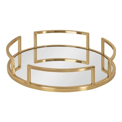 Kate and Laurel Gohana Modern Mirrored Tray, 16 Inch Diameter, Gold, Decorative Round Mirror Tray for Storage and Display