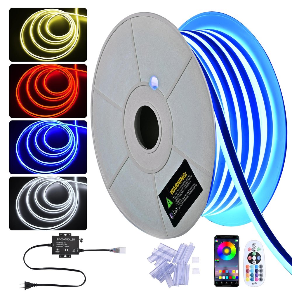 DELight AC 110-120V Waterproof IP65 Food Truck RGB 100ft Neon Rope Lights with Remote Control & APP Music Sync Dimmable Cuttable Flexible LED Strip Lights Outdoor DIY Project DEL-D100R