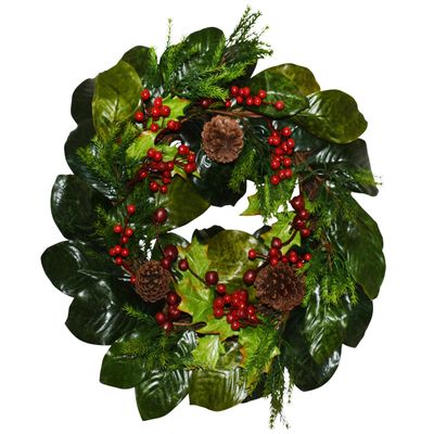 24" Pine Cone/Holly/Berry Wreath