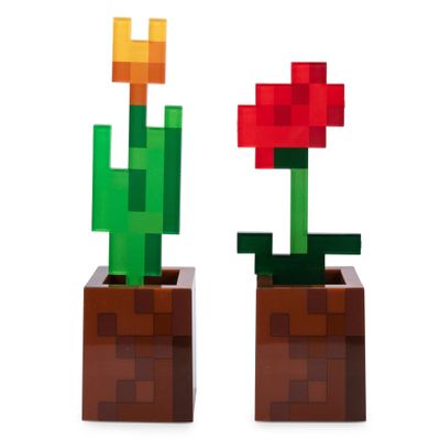 Minecraft Orange Tulip and Poppy Flower Pot Mood Lights, Set of 2 | Nightstand Table Lamp with LED Light for Bedroom, Desk, Living Room | Home Decor Room Essentials | Video Game Gifts And Collectibles