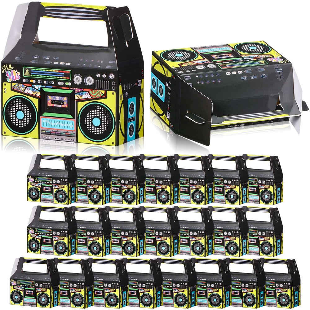 Zonon 24 Pcs 80s Party Favors Boxes 90s Novelty Boom Box Party Decoration Gift Treat Goodie Candy for Retro Radio Hip Hop Theme Table Centerpieces 4.8 x 2.4 x 5.2 Inch(90s)