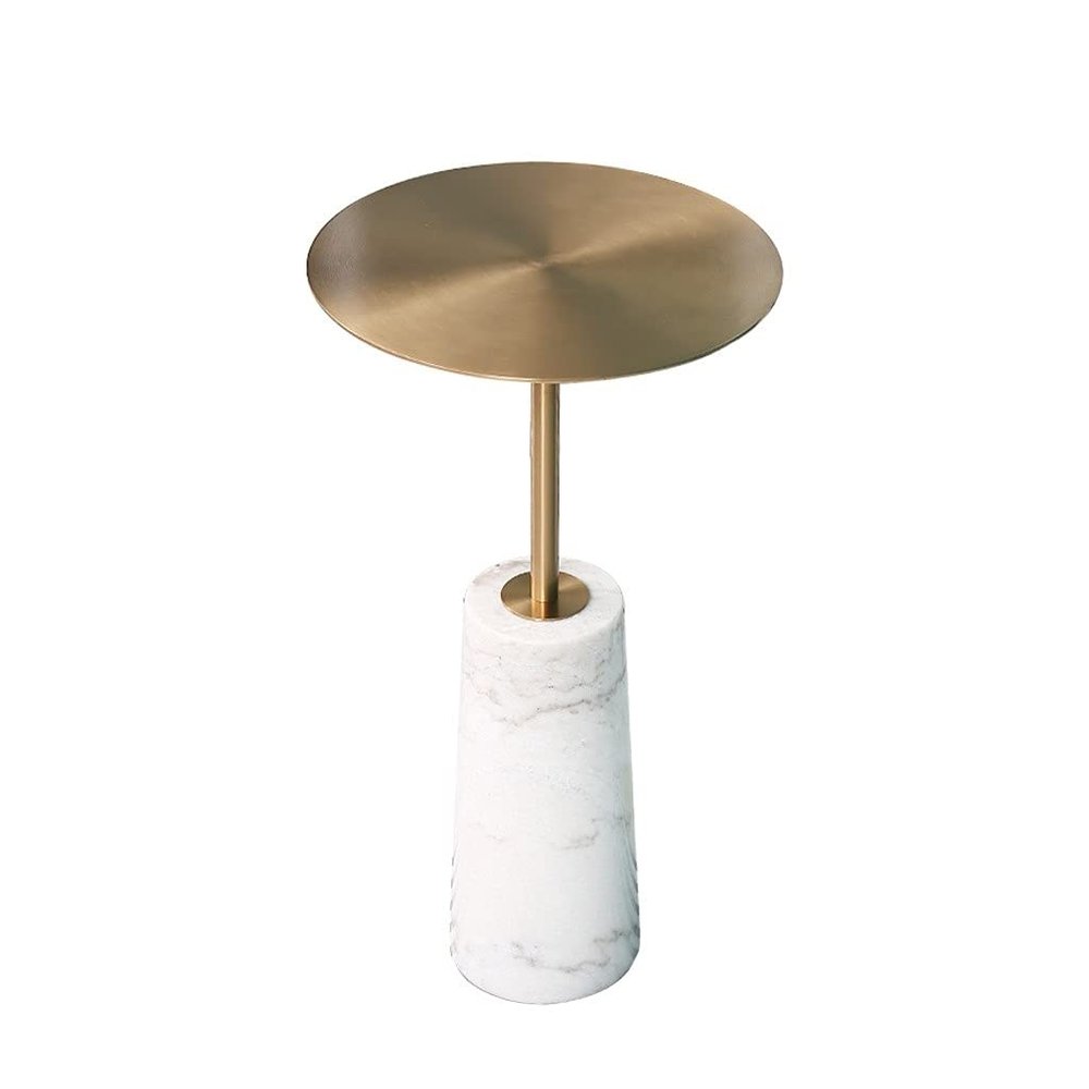 QQWW Side Table Small Space Coffee Table Metal,Marble Base Sofa Table Small Coffee Table,Premium Round Coffee Table Perfect Furniture (Color : White)