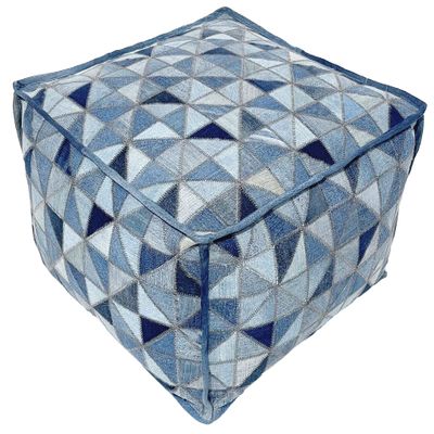LOOMINAIRE Handmade Pouf/Footstool Java Made of Recycled Denim Easy Maintenance for Living Room Bed Room Family Room (18"x18"x12")