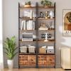 Furologee 6-Tier Bookshelf, Tall 71" Rustic Bookcase with 2 Drawers Storage Organizer, Industrial Display Free Standing Shelf Units, Wood and Metal Storage Rack for Home Office, Bedroom, Rustic Brown view 2
