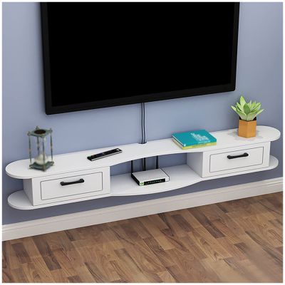 Wall Mounted Floating TV Stand,Modern TV Cabinet,Entertainment Center Cabinet Component,with Door and Storage Unit Audio/Video Console Multimedia Console (Color : White, Size : 140x22x20cm)