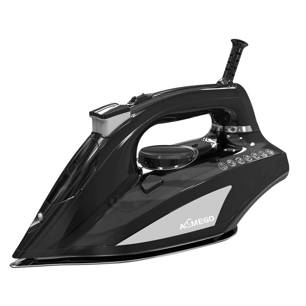 AEMEGO Steam Iron for Clothes Portable Anti Drip Clothes Iron Steam with Non Stick Ceramic Soleplate Auto-Off Self-Cleaning Function Travel Iron with Visible Water Tank for Home (1700W Black)