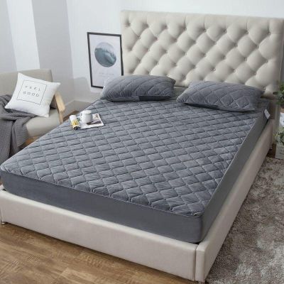 CFYCYHDZHT Bottom Sheets,Warm Thick Pure Color Crystal Velvet Mattress Protection Cover for Twin, Full, Queen, King Beds Extra Deep Fitted Sheets,Grey,150200cm