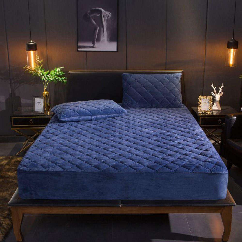 CFYCYHDZHT Coziest Bedding Set Bed Sheet,Warm Thick Pure Color Crystal Velvet Mattress Protection Cover for Twin, Full, Queen, King Beds Extra Deep Fitted Sheets,Blue,140200cm