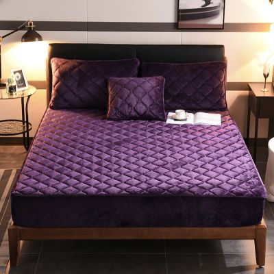CFYCYHDZHT Bedding Extra Deep Fitted Sheets,Warm Thick Pure Color Crystal Velvet Mattress Protection Cover for Twin, Full, Queen, King Beds Extra Deep Fitted Sheets,Dark Purple,200200cm