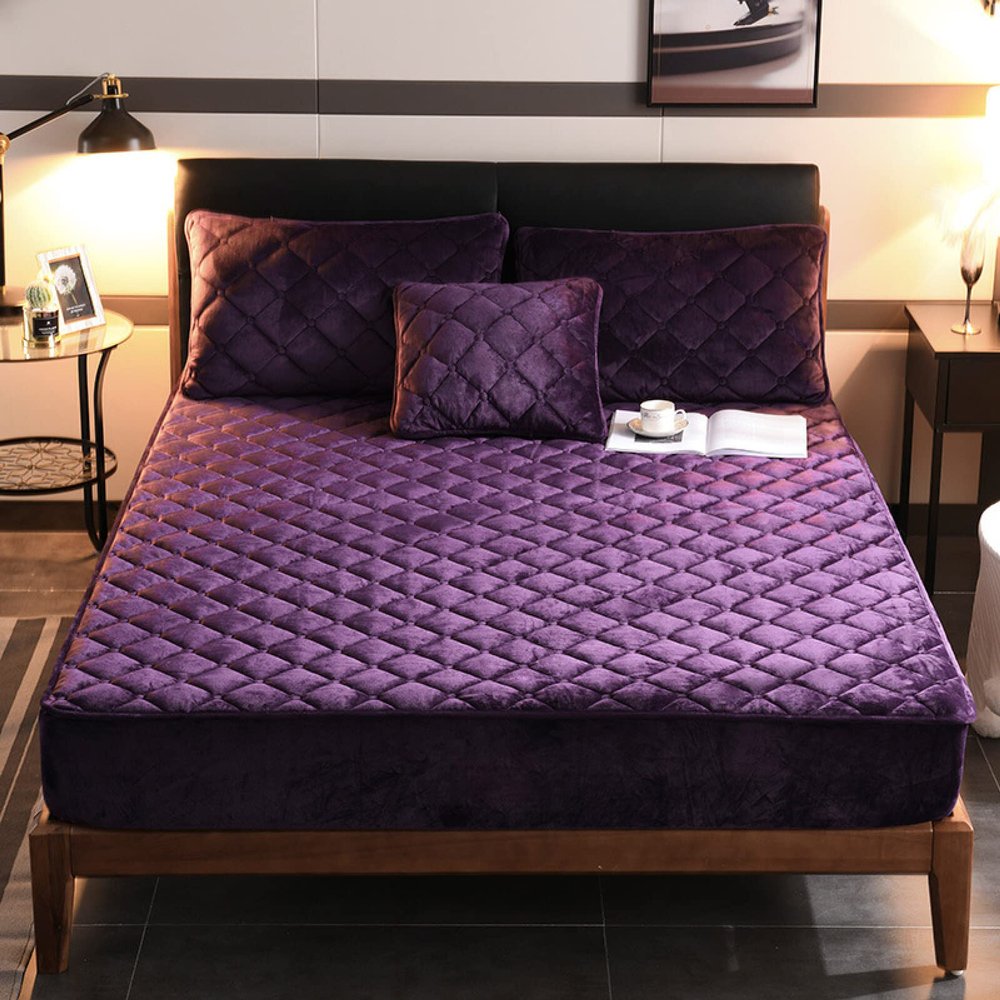 CFYCYHDZHT Bedding Extra Deep Fitted Sheets,Warm Thick Pure Color Crystal Velvet Mattress Protection Cover for Twin, Full, Queen, King Beds Extra Deep Fitted Sheets,Dark Purple,200200cm