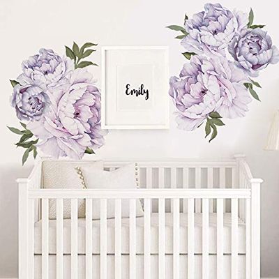 CribMATE Purple and Green Watercolor Floral Peel and Sticker Wall Decal Stickers Art