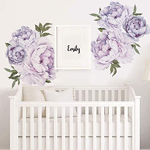 CribMATE Purple and Green Watercolor Floral Peel and Sticker Wall Decal Stickers Art