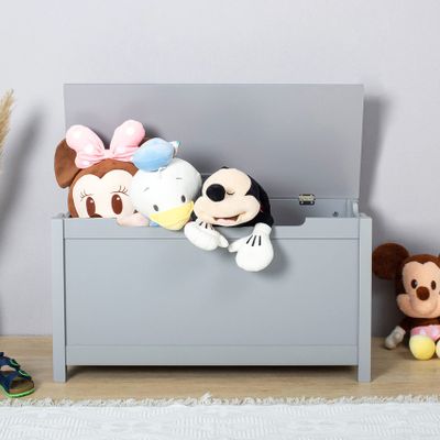 SSLine Wooden Storage Bench and Chest Box Trunk with Safe Hinge Modern Portable Entryway Console Storage Cabinet &Bench Organizer for Living Room Playroom (31.5-Gray)
