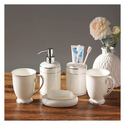 ZHINTE Bathroom Accessory Sets 5 Pcs Bathroom Accessories Set Complete Bathroom Accessory Set for Restroom Apartment