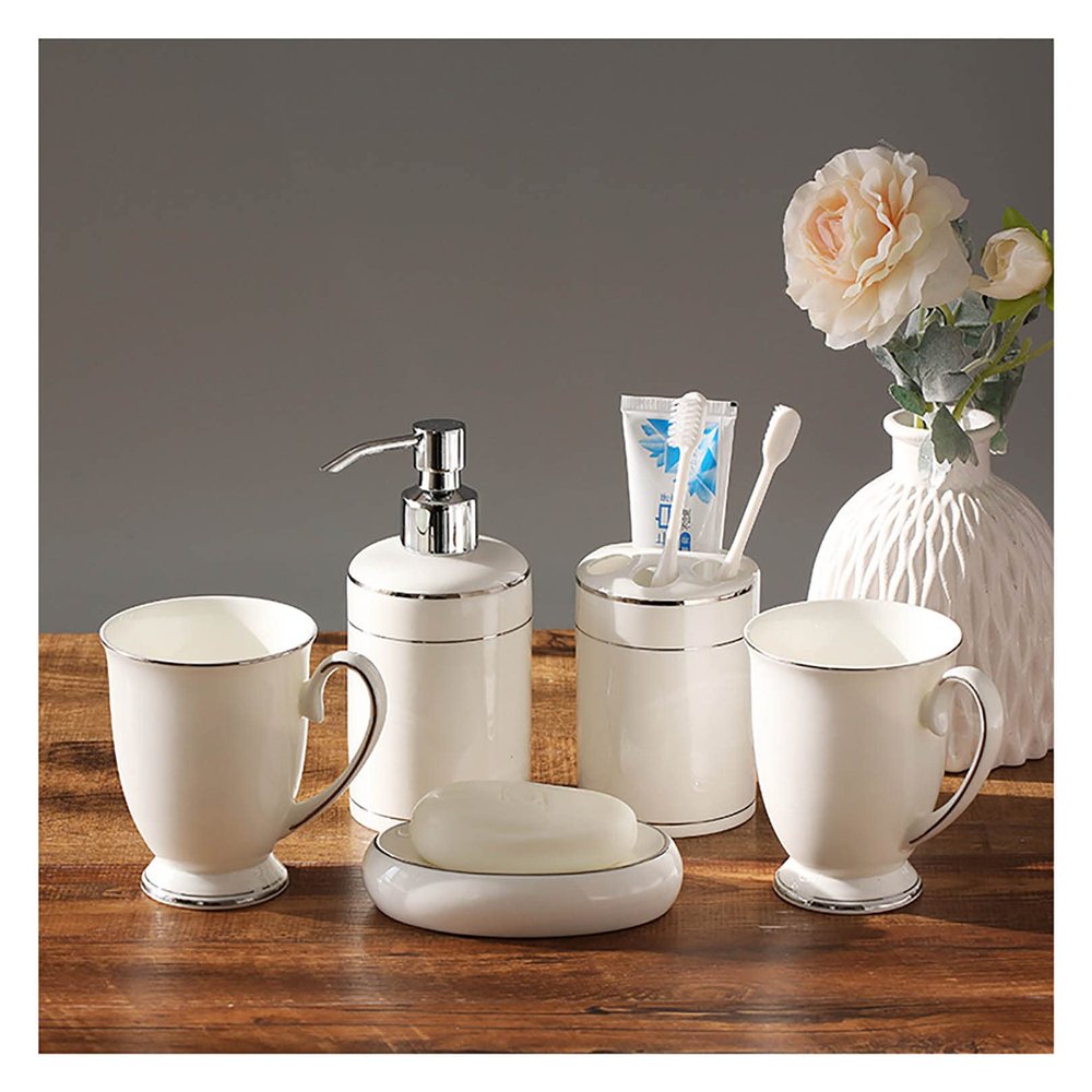 ZHINTE Bathroom Accessory Sets 5 Pcs Bathroom Accessories Set Complete Bathroom Accessory Set for Restroom Apartment