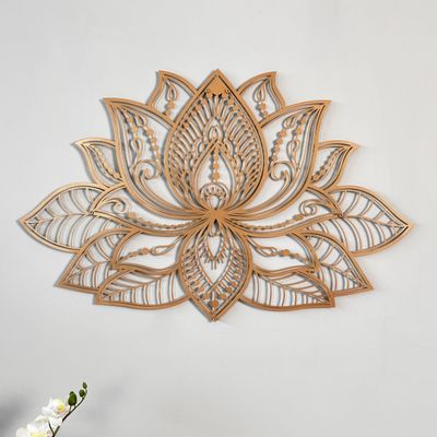 Colorfull Worlds Mandala Metal Wall Decor, Lotus Flower Meditation Room Decor, Minimalist Zen Garden Bohemian Gift for New Year (36" x 23" | 91 x 59 cm, Copper)