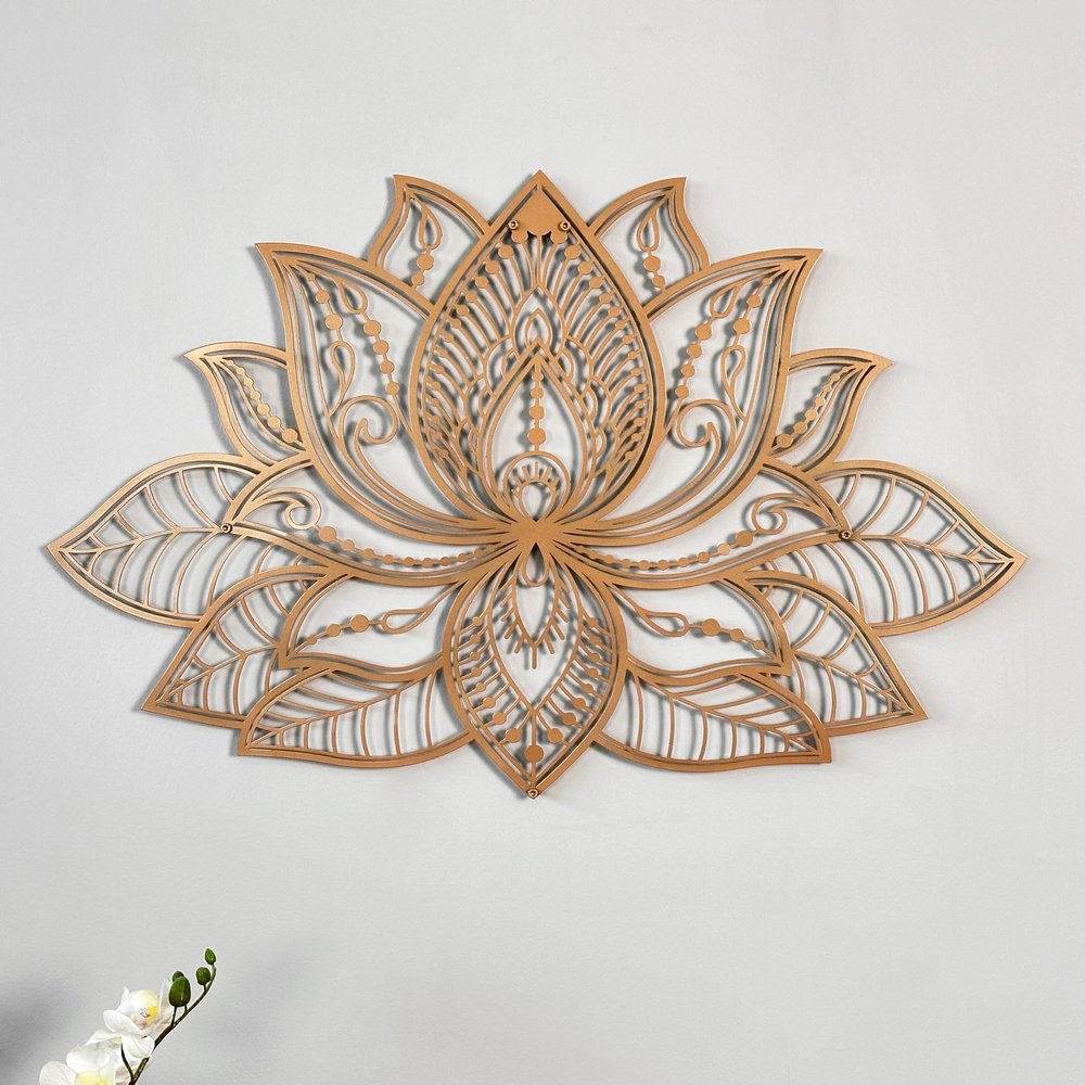 Colorfull Worlds Mandala Metal Wall Decor, Lotus Flower Meditation Room Decor, Minimalist Zen Garden Bohemian Gift for New Year (36" x 23" | 91 x 59 cm, Copper)